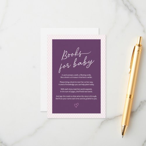 Pink Purple White Script Books for Baby Enclosure Card
