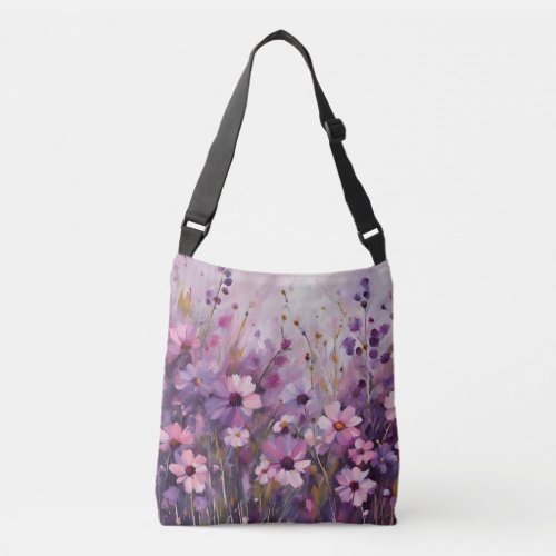 Pink Purple Wild Flowers Crossbody Bag