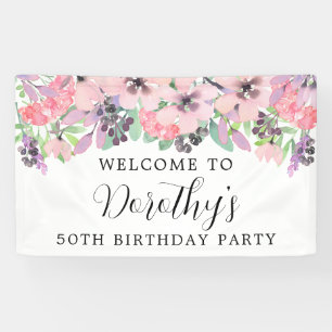Pink Purple Wildflower 50th Birthday Welcome Banner