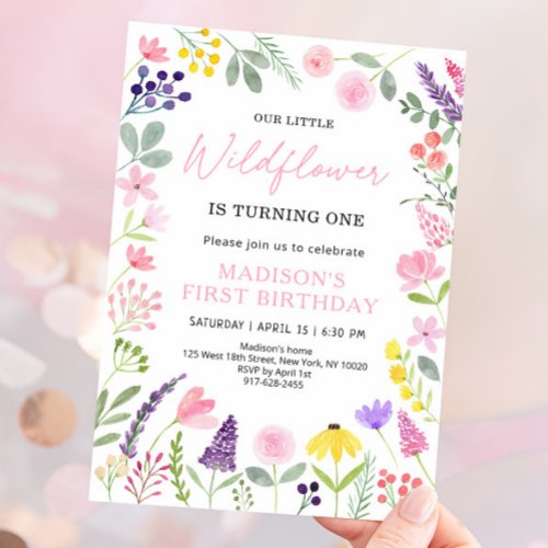 Pink Purple Wildflower Birthday Invitation