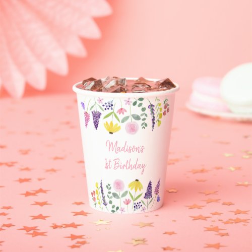 Pink Purple Wildflower Birthday Paper Cups