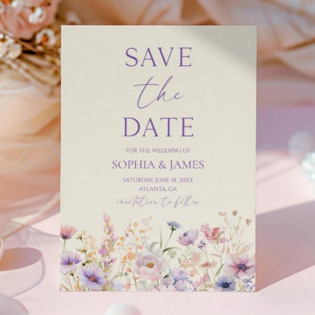 Pink Purple Wildflower Meadow Wedding Save The Date (Creator Uploaded)