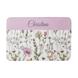 Pink Purple Wildflower Monogram Bath Mat