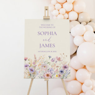 Pink Purple Wildflower Wedding Welcome Sign