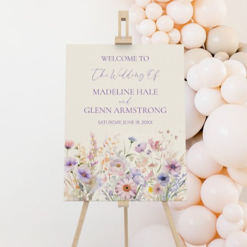 Pink Purple Wildflower Wedding Welcome Sign