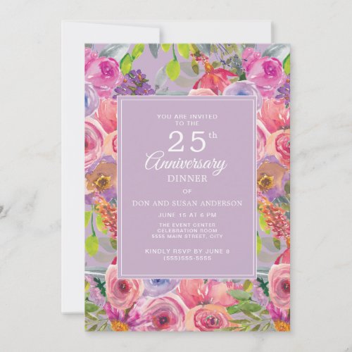 Pink Purple Wildflowers 25th Wedding Anniversary Invitation