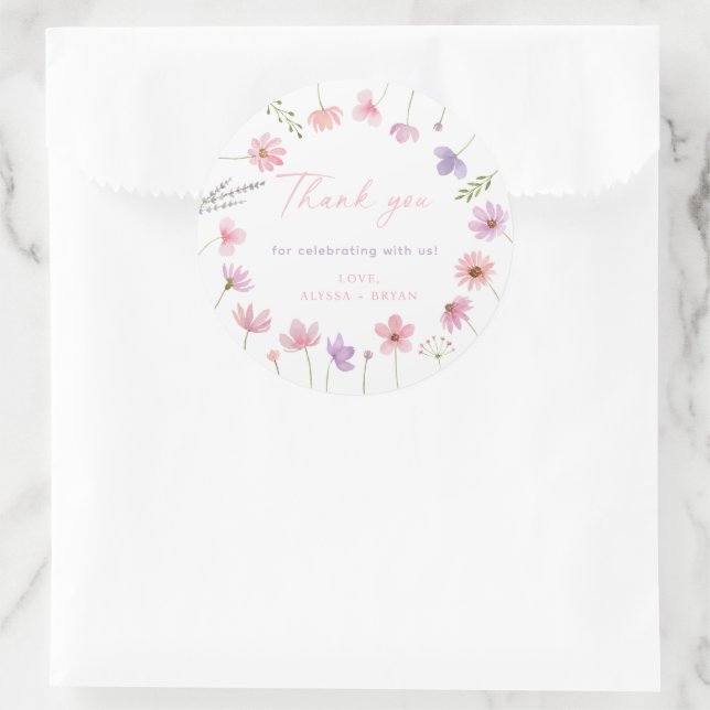Pink Purple Wildflowers Baby Shower Classic Round Sticker (Bag)