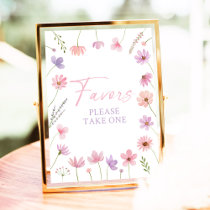 Pink Purple Wildflowers Baby Shower Favors Sign