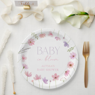 Pink Purple Wildflowers Baby Shower Paper Plates