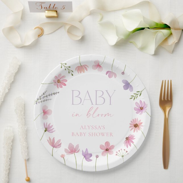 Pink Purple Wildflowers Baby Shower Paper Plates (Wedding)