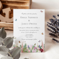 Pink Purple WildFlowers & Butterflies Wedding Invitation