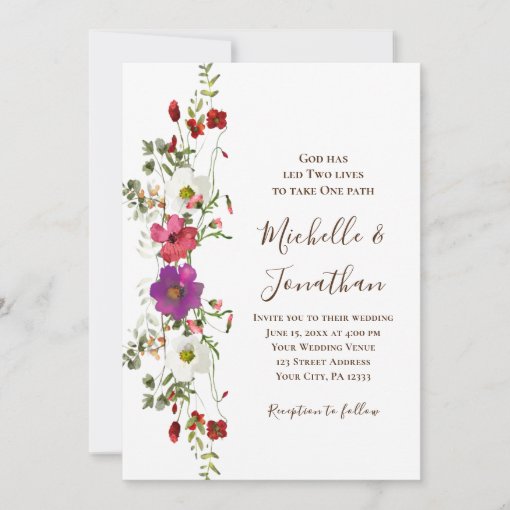 Pink Purple Wildflowers Floral Christian Wedding Invitation | Zazzle