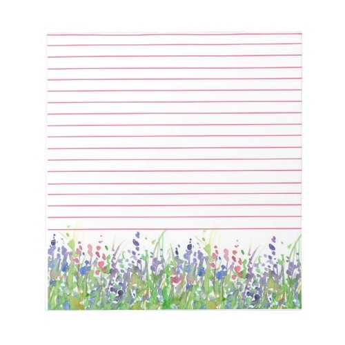 Pink Purple Wildflowers Meadow Watercolor Lined Notepad