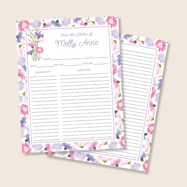 Pink Purple Wildflowers Recipe Card Binder Insert (Creator Uploaded)