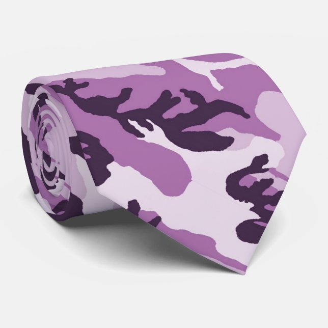 Pink Purple Woodland Pattern Camouflage Neck Tie (Rolled)