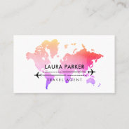 Pink Purple World Map Travel Agent Vacation   Business Card at Zazzle