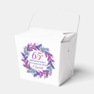 Pink Purple Wreath 65th Birthday Party Favor Boxes