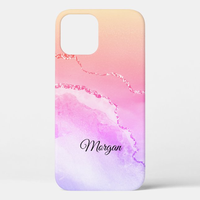 Pink, Purple & Yellow Agate, DIY Script Name Black Case-Mate iPhone Case (Back)
