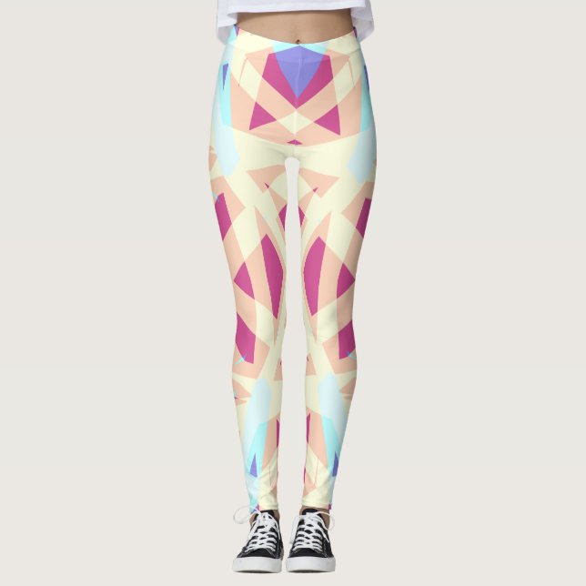 Pink Purple Yellow Blue Abstract Geometric Pattern Leggings (Front)