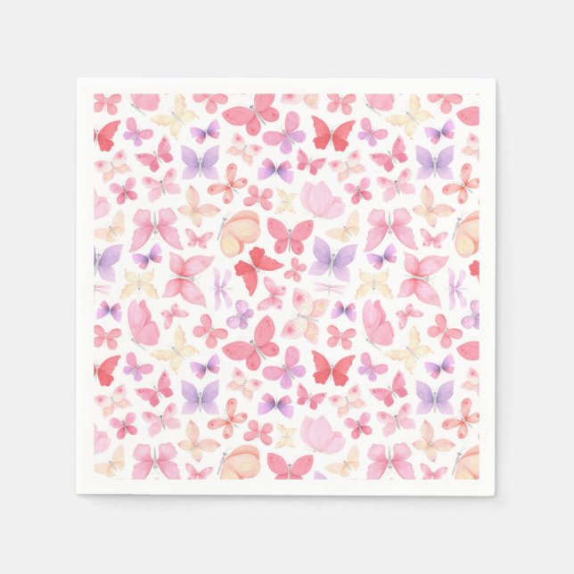 Pink Purple Yellow Butterflies Party Napkins (Front)