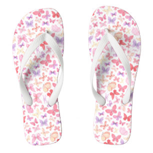 Pink Purple Yellow Butterflies Pastel colors Flip Flops