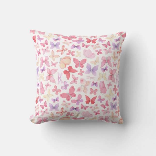 Pink Purple Yellow Butterflies Throw Pillow (Front)