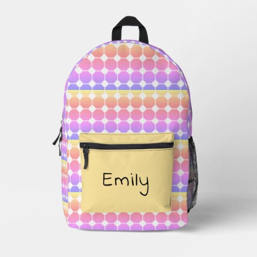 Pink Purple Yellow Circles in a Geometric Pattern Printed Backpack
