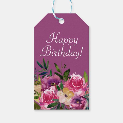 Pink Purple Yellow Floral Birthday Happy Birthday Gift Tags