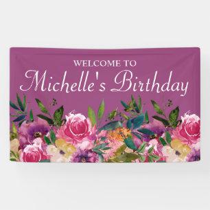 Pink Purple Yellow Floral Custom Birthday Welcome Banner
