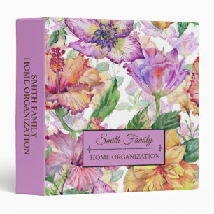 Pink Purple Yellow Floral Family Organization 3 Ring Binder