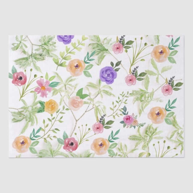 Pink Purple Yellow Floral Flowers Birthday Tissue Paper (Front)