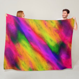 Pink Purple Yellow Green Tie Dye Fleece Blanket