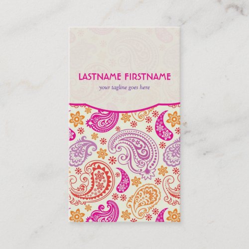 Pink Purple &amp; Yellow Paisley Ham Pattern Design Business Card Template