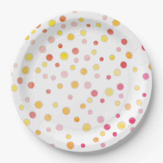 Pink Purple Yellow Polka Dots Party Paper Plates (Front)