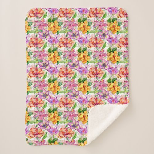 Pink Purple Yellow Red Floral Sherpa Blanket