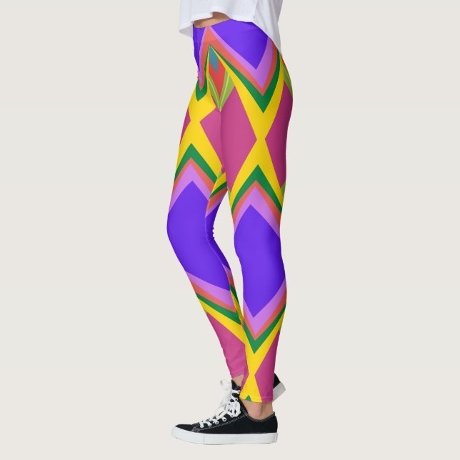Pink purple & yellow retro abstract pattern leggings (Left)