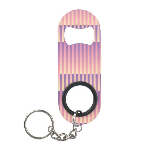 Pink Purple Yellow Striped Pattern Keychain Bottle Opener (Front)