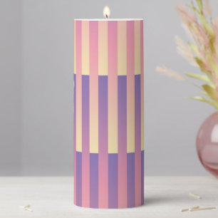 Pink Purple Yellow Striped Pattern Pillar Candle