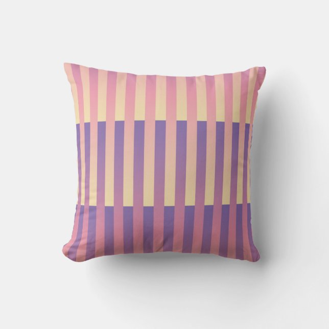 Pink Purple Yellow Striped Pattern Throw Pillow (Front)