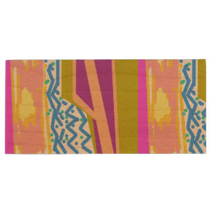 Pink Purple Yellow Sunset Boat Blue Waves Wood Flash Drive