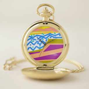 Pink Purple Yellow Sunset Yacht Pocket Watch