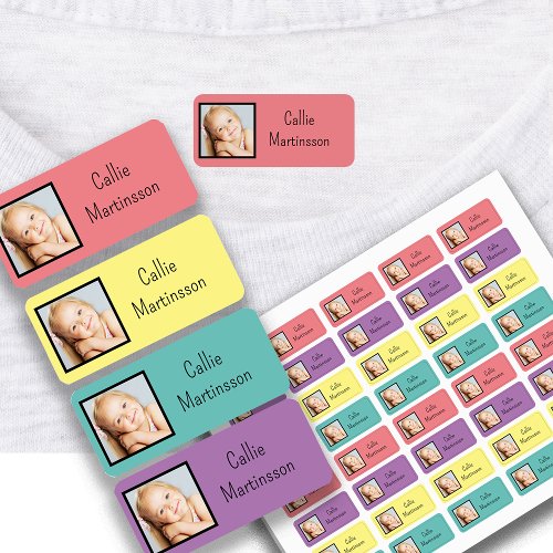 Pink Purple Yellow Teal Childs Name Photo Kids Labels