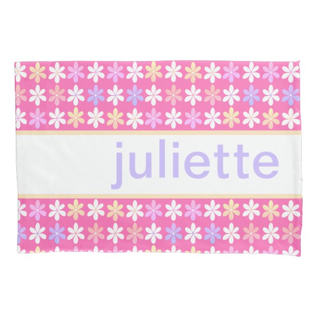 PINK PURPLE YELLOW WHITE SMALL FLOWERS PATTERN PILLOW CASE (Front)