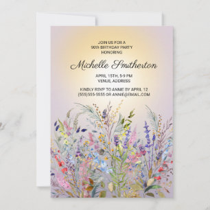 Pink Purple Yellow Wildflowers 90th Birthday Invitation