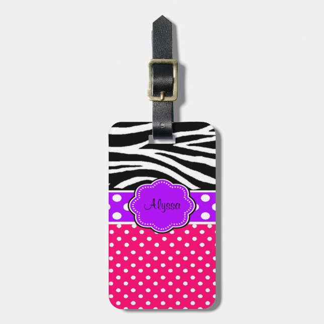 Pink Purple Zebra Print Personalized Luggage Tag (Front Vertical)