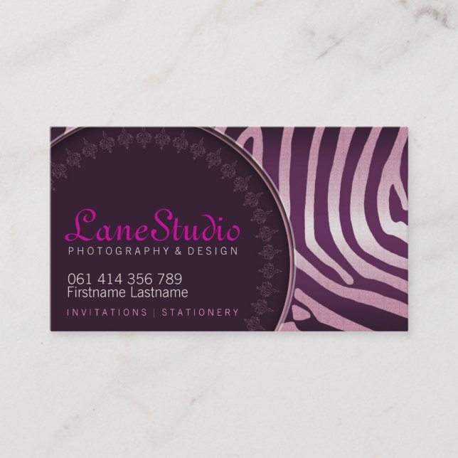 Pink Purple Zebra Style w/ Logo Business Cards (Front)