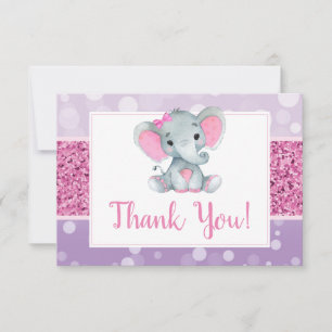Pink PurpleElephant Thank you Card Shower Birthday