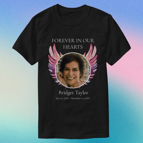 Pink & Purples Angel Wings Funeral Photo Memorial