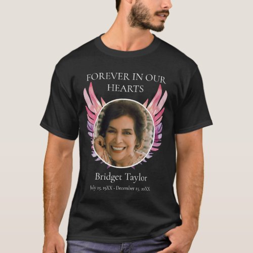 Pink  Purples Angel Wings Funeral Photo Memorial T_Shirt