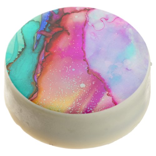 Pink PurpleTurquoise Marble Abstract Watercolor Chocolate Covered Oreo